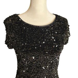 Allison & Kelly Sequin Mini Dress Black Short Sleeve Ruffle Hem Size Medium